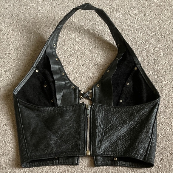 ON THE FRINGE handmade studded leather halter top. - Picture 3 of 9